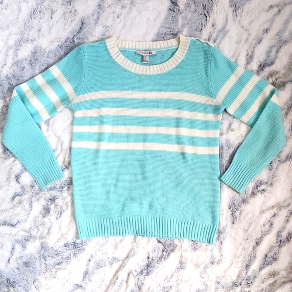 🦈 3/$20 Forever 21 Mint and White Striped Crew Neck Sweater
